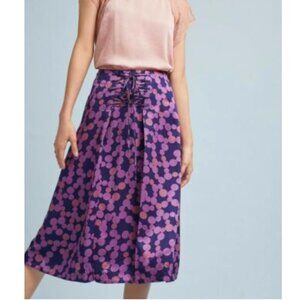 Maeve by Anthropologie Zadie Lace-up Plum Print Midi Skirt